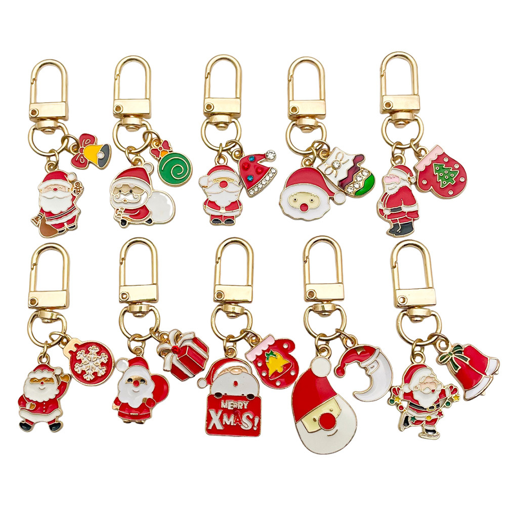 Christmas Keychain Cute Cartoon Christmas Tree Santa Bell Snowflake Pendant Alloy Pendant European and American Small Gift
