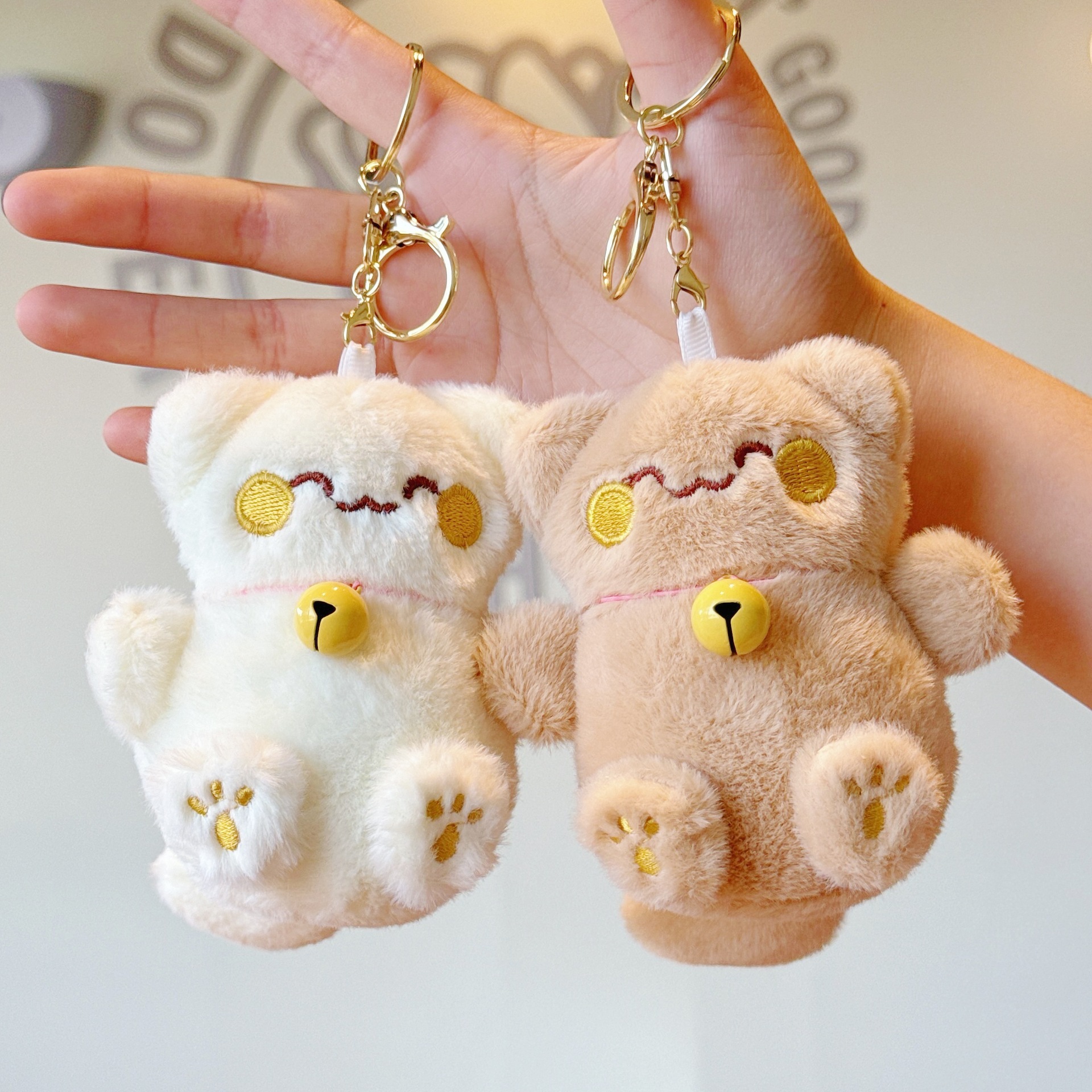 Cute Lucky Cat Pendant Plush Toy Doll Bell Cat Bag Pendant Keychain Doll
